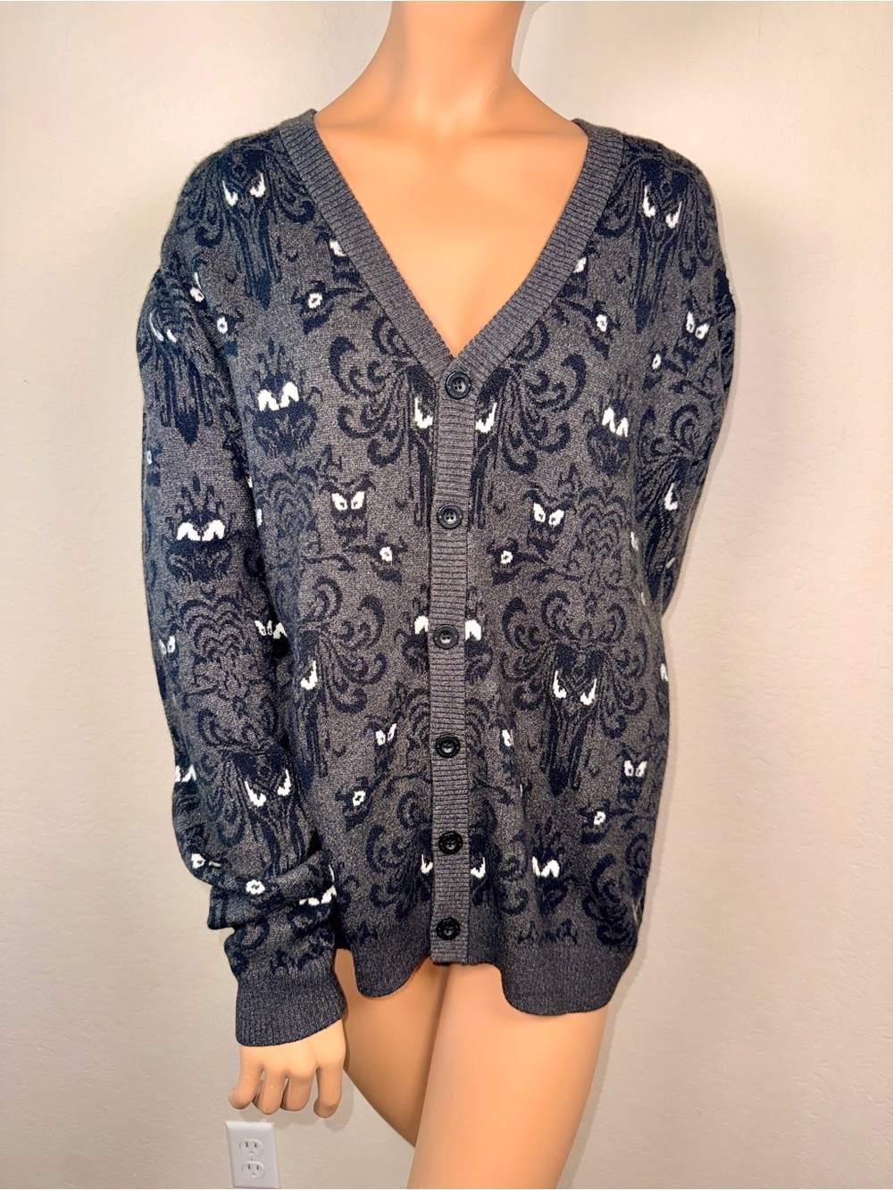 Cakeworthy Disney Haunted Mansion Cardigan Sweater Goth Print Small